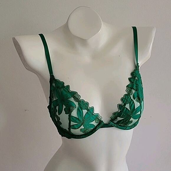 Victoria Secret Very Sexy Verdant Green Unlined Low Cut Demi Bra 34C Embroidered - Picture 5 of 11
